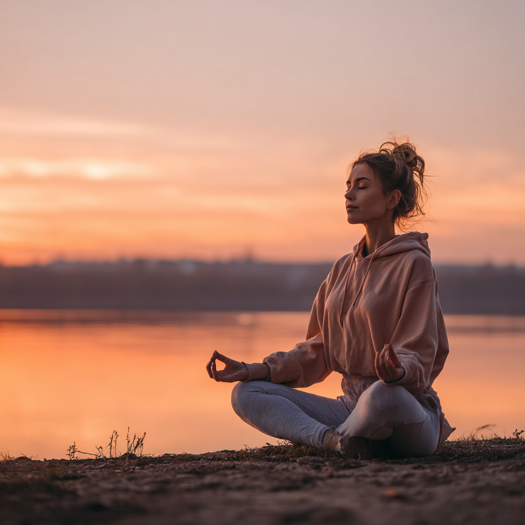 Жінка практикує йогу на природі